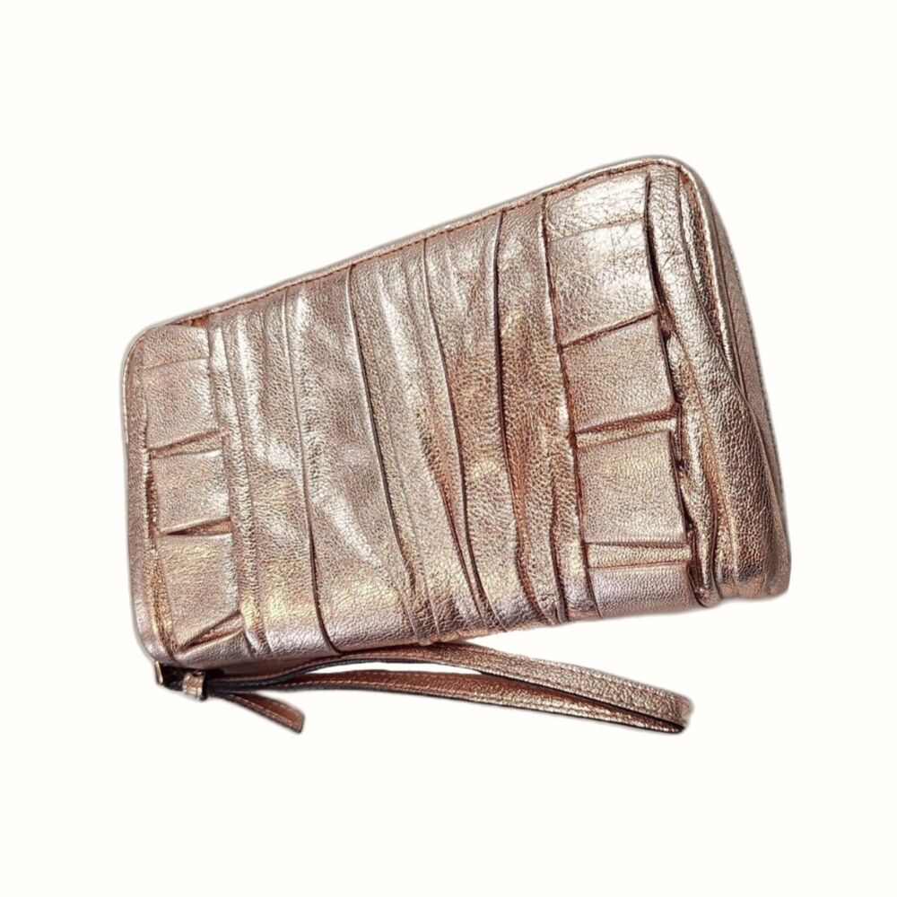 Dolce & Gabbana (Exclusive) Rose Gold Metallic Leather Ruffle Long Wallet, Y2K - Picture 13 of 13
